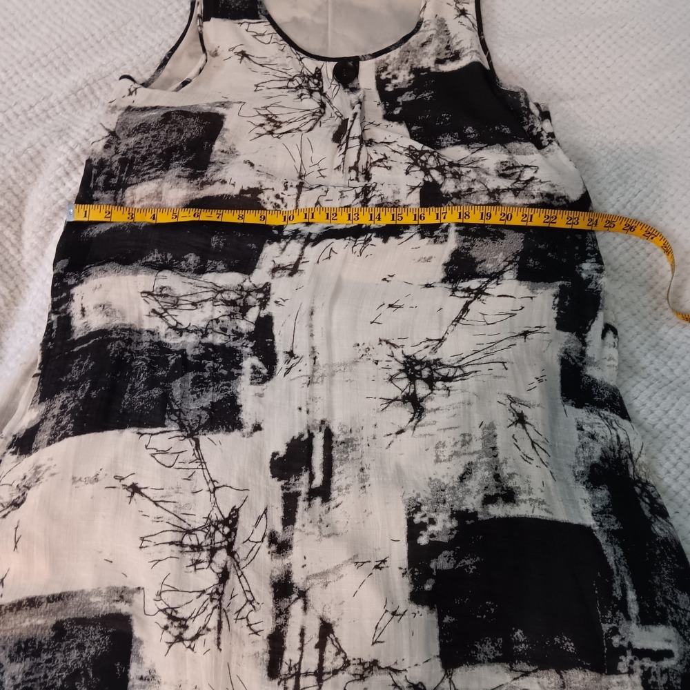 Abstract Black White Boxy Boho Lagenlook Artsy Lightweight‎ Lined Maxi Dress OS - Picture 10 of 13
